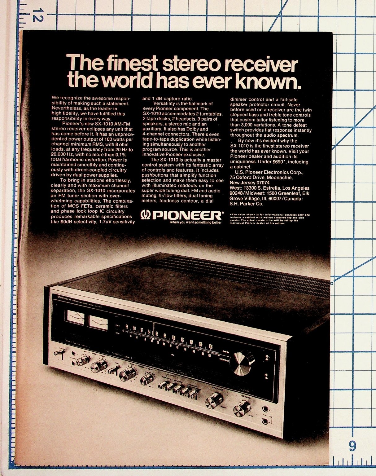 Pioneer SX-1010 Stereo Receiver Vintage Magazine Ad 1970s Hi-Fi Audio Ephemera Pioneer SX-1010 Stereo Receiver Vintage Magazine Ad 1970s Hi-Fi Audio Ephemera