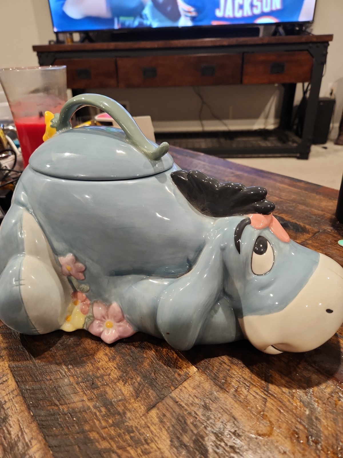 Vintage 1990s Disney Eeyore W/ Flowers Ceramic Cookie Jar 12" x 10" x 7.5" 