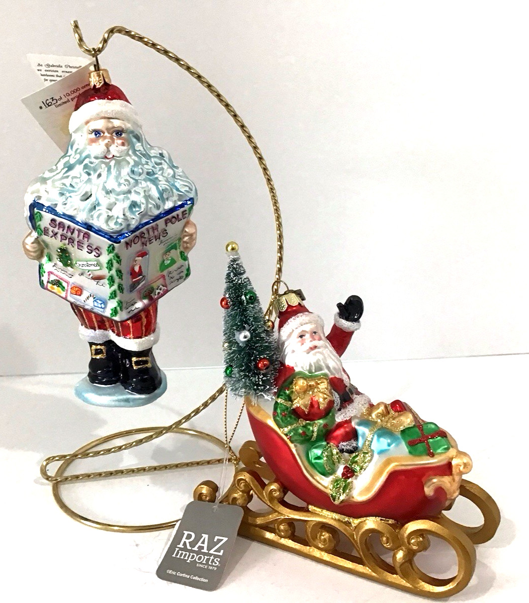 Santa Glass Christmas Ornaments Lot Sleigh Gabriela Christoff & Raz Imports NEW Santa Glass Christmas Ornaments Lot Sleigh Gabriela Christoff & Raz Imports NEW