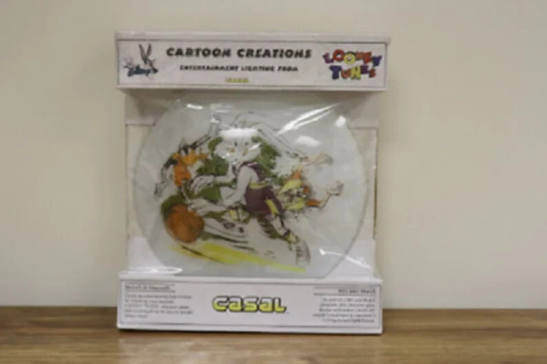 Ultra Rare 1995 Casal Looney Tunes "Bugs Sports" 13" Round Glass Light Fixture Ultra Rare 1995 Casal Looney Tunes "Bugs Sports" 13" Round Glass Light Fixture