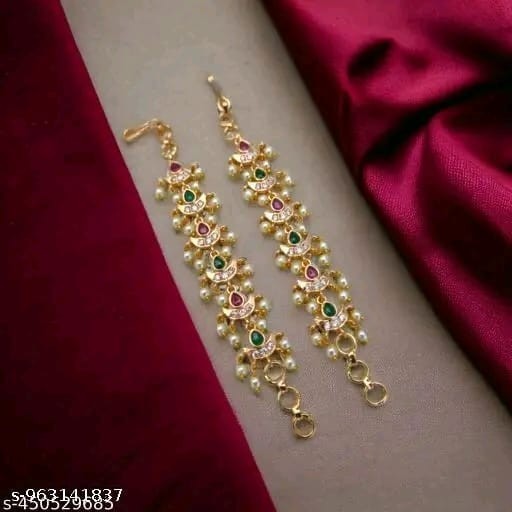 Gold Plated Partywear Multicolour AD Stud Earring Chain for Women And Girls Gold Plated Partywear Multicolour AD Stud Earring Chain for Women And Girls