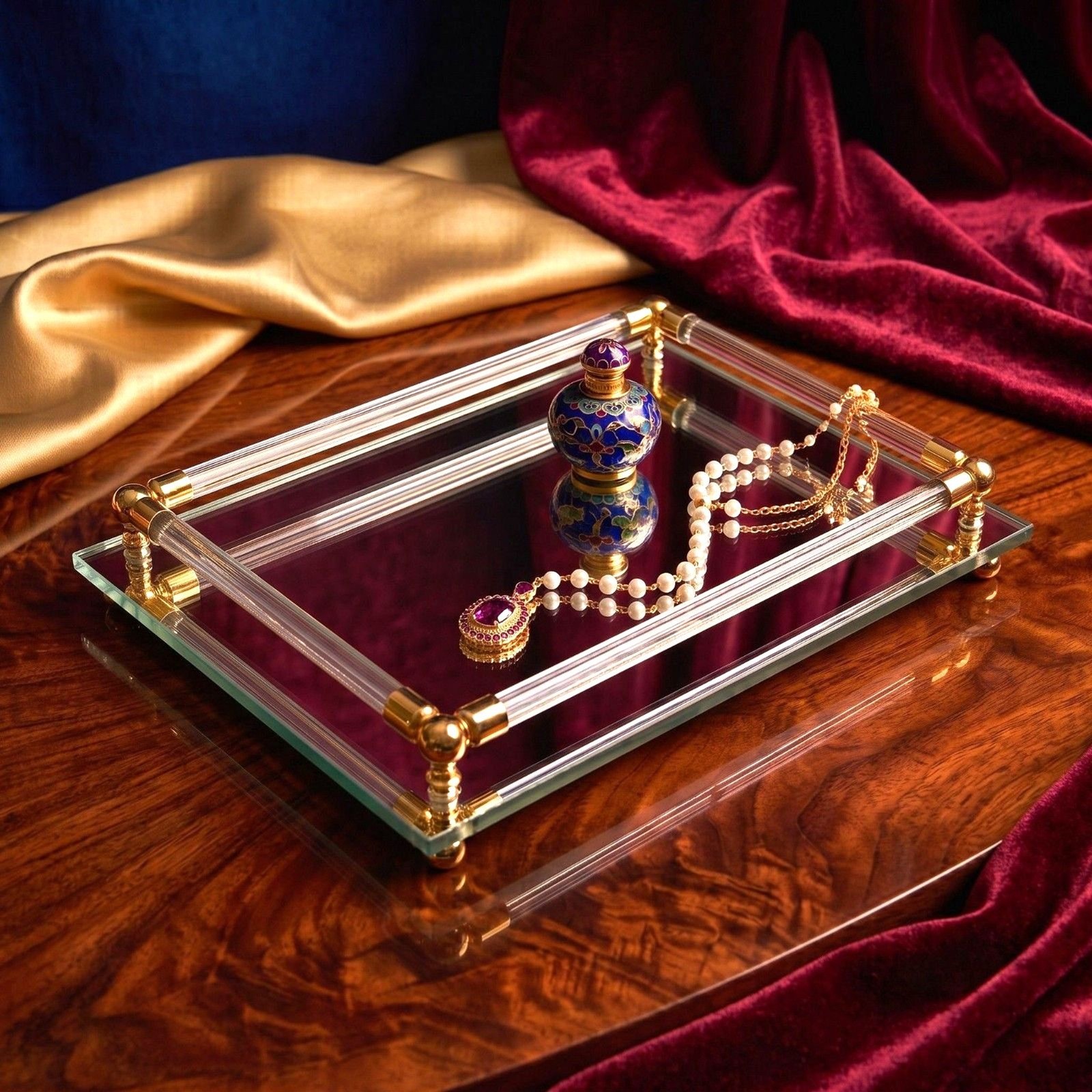 Vintage Mirrored Vanity Tray Lucite Acrylic Brass Gold Frame Perfume Organizer Vintage Mirrored Vanity Tray Lucite Acrylic Brass Gold Frame Perfume Organizer