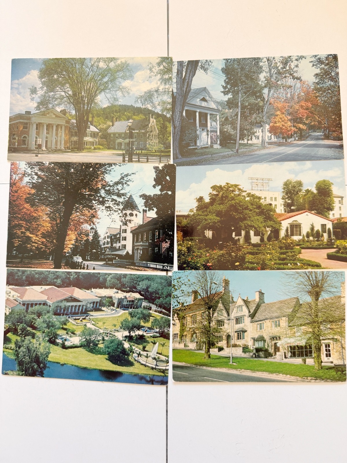 Lot of 6 Vintage Postcards Woodstock VT Chapman Park Hotel LA Burford England