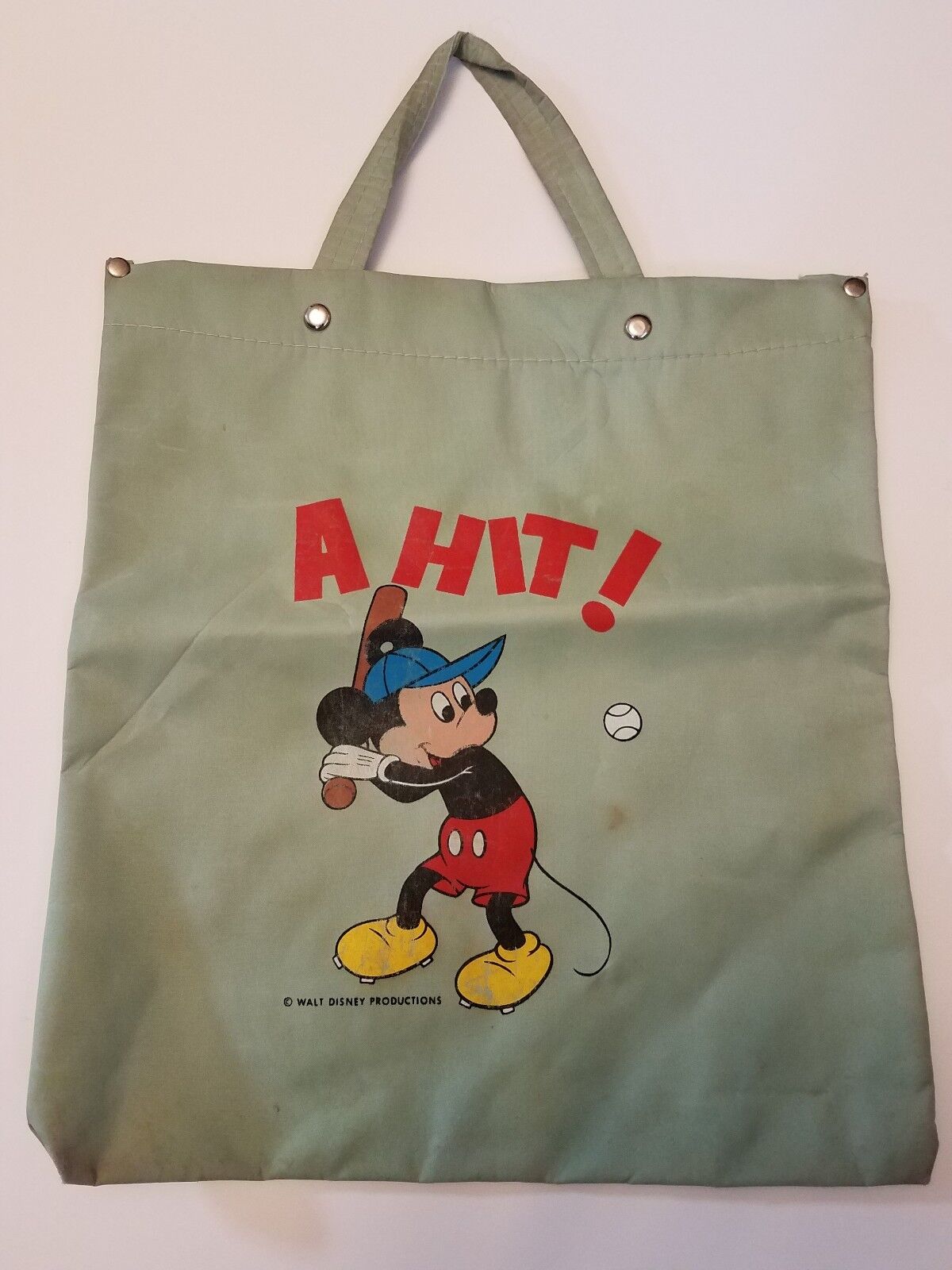 Vintage Walt Disney Productions Vinyl Mickey Mouse Tote Bag It's A Hit Rare HTF
