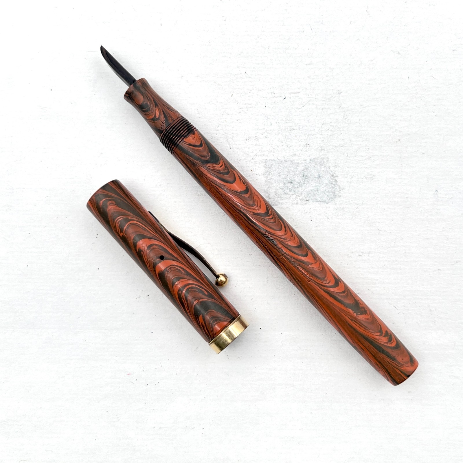 VTG Waterman 54 Slim Lever Fountain Pen Red Ripple Rubber (No Nib) AS IS VTG Waterman 54 Slim Lever Fountain Pen Red Ripple Rubber (No Nib) AS IS