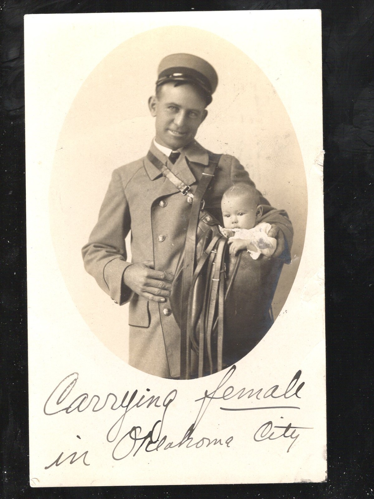 F78 Real Photo Antique Postcard RPPC Western Union Mailman Deliver Baby 1909 OK