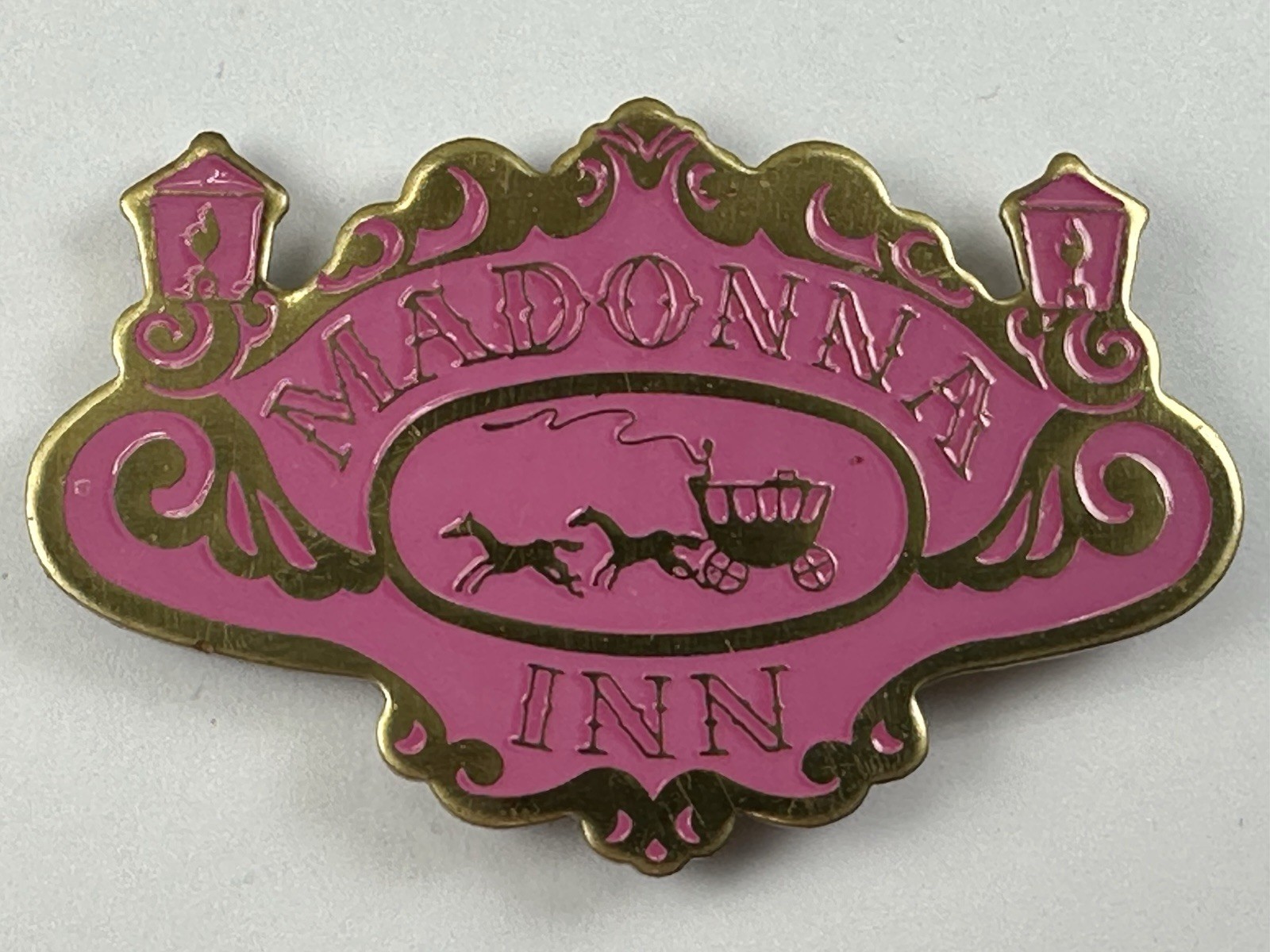 Madonna Inn San Luis Obispo CA Bright Pink & Gold Stagecoach Metal MAGNET Madonna Inn San Luis Obispo CA Bright Pink & Gold Stagecoach Metal MAGNET