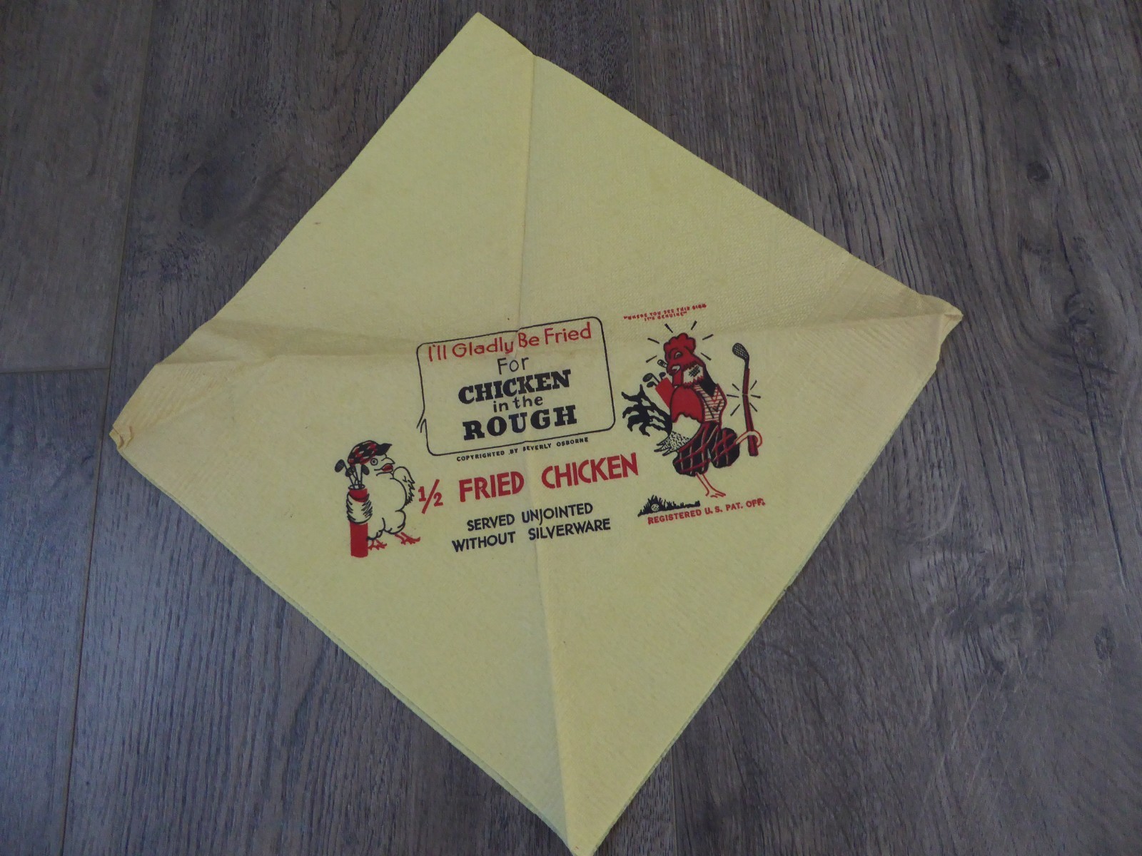 VINTAGE Beverly Osborne Chicken In The Rough Golf Club Restaurant Napkin OLD VINTAGE Beverly Osborne Chicken In The Rough Golf Club Restaurant Napkin OLD