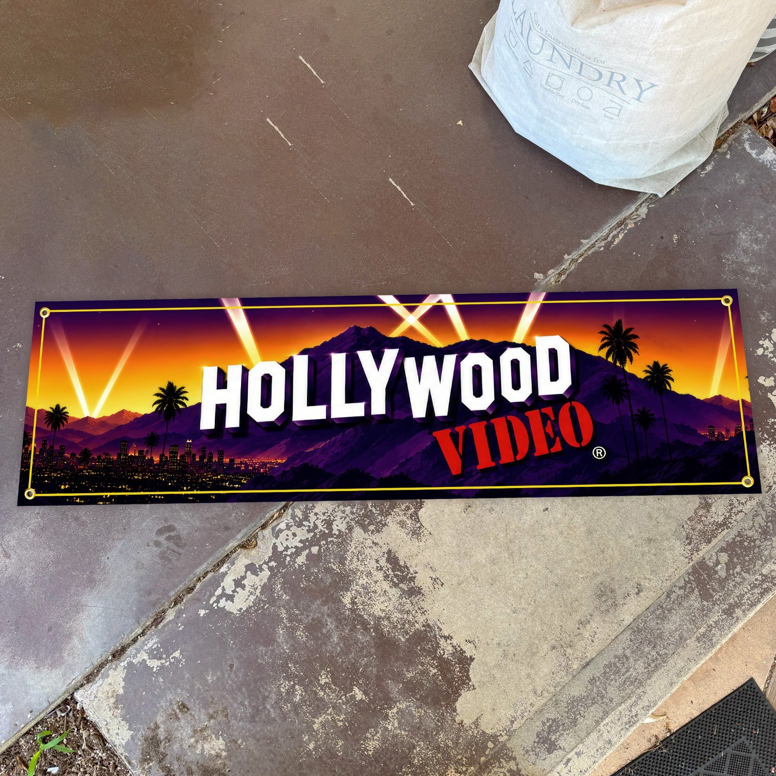 Hollywood Video Banner 4FT Retro 90s Video Store VHS Movie Rental Sign Hollywood Video Banner 4FT Retro 90s Video Store VHS Movie Rental Sign