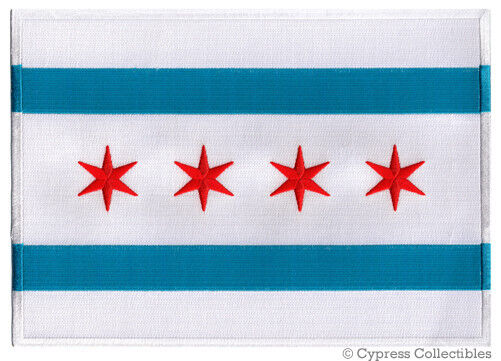 CHICAGO CITY FLAG PATCH embroidered iron-on LARGE EMBLEM ILLINOIS COOK COUNTY 