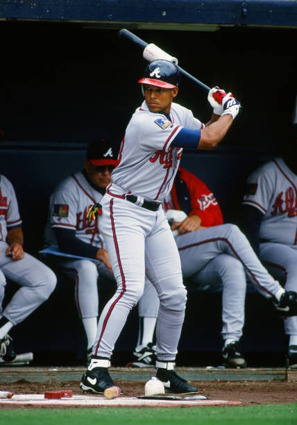 Atlanta Braves outfielder David Justice on deck in front Braves du- Old Photo Atlanta Braves outfielder David Justice on deck in front Braves du- Old Photo