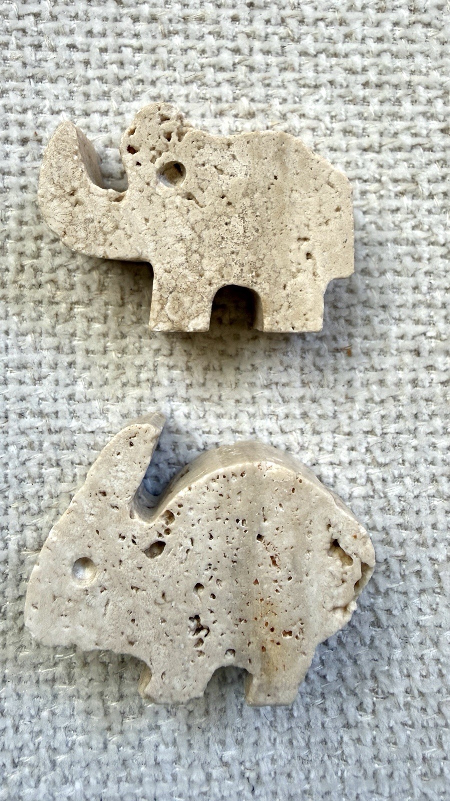 Vintage Italian Travertine Elephant Rabbit Pair MCM Sculpture Enzo Mari Style