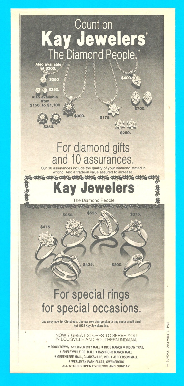 1978 KAY JEWELERS diamond ring vintage PRINT AD southern Indiana stores 1978 KAY JEWELERS diamond ring vintage PRINT AD southern Indiana stores