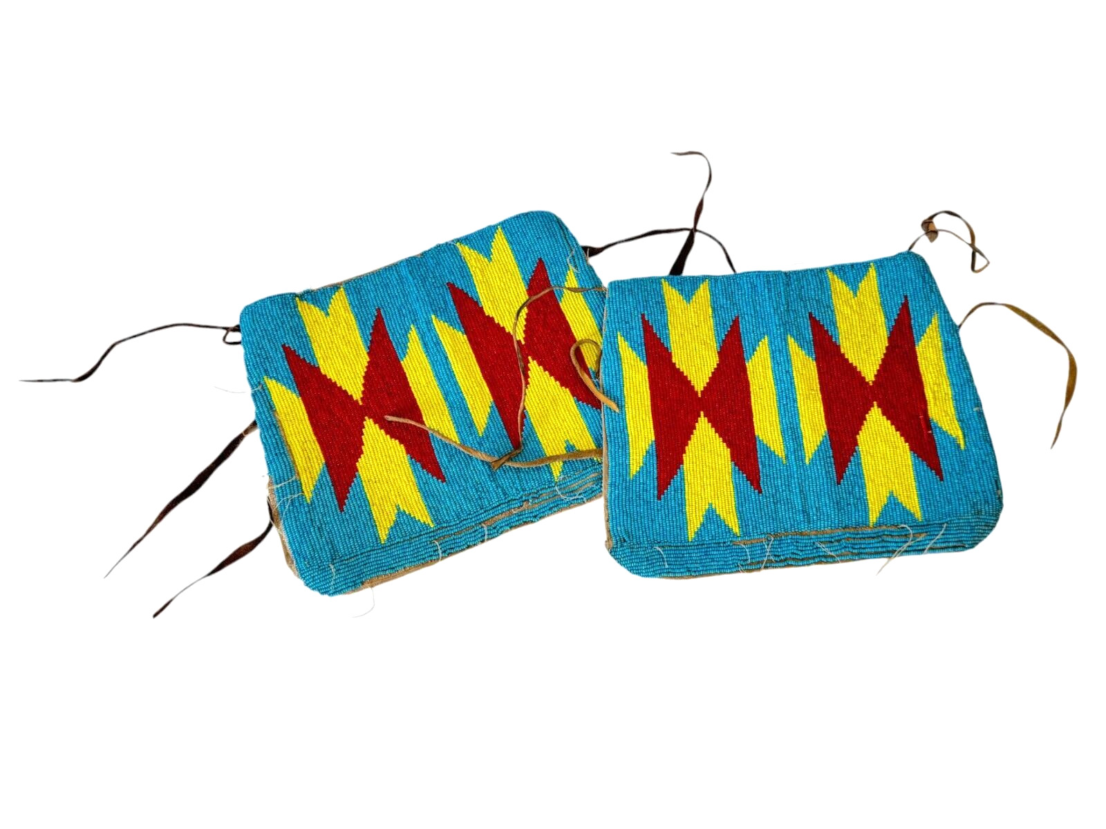 Vintage Native American Handmade Beaded Cuffs, Red Yellow Blue Vintage Native American Handmade Beaded Cuffs, Red Yellow Blue