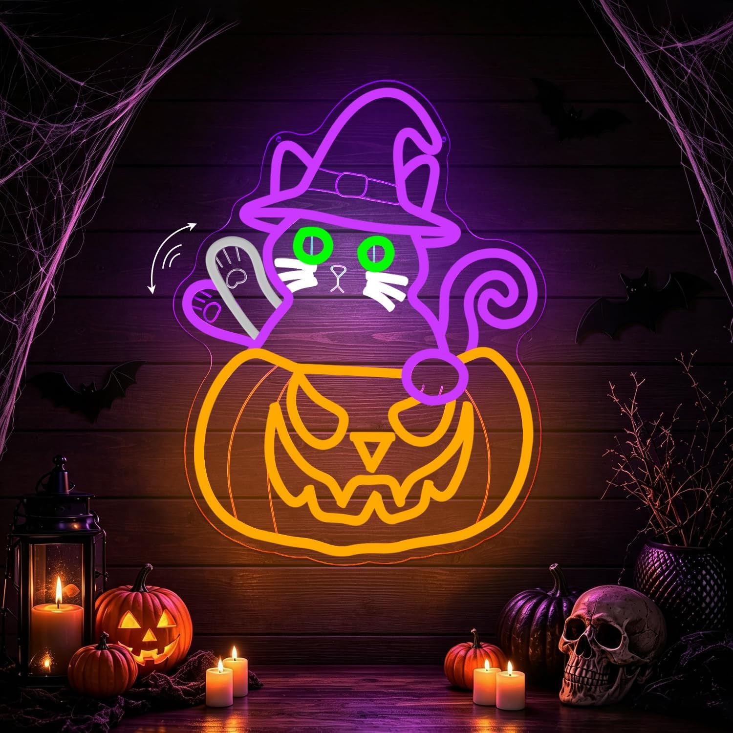 Halloween Waving Cat Neon Sign with Pumpkin Decor Halloween Light up Sign Halloween Waving Cat Neon Sign with Pumpkin Decor Halloween Light up Sign