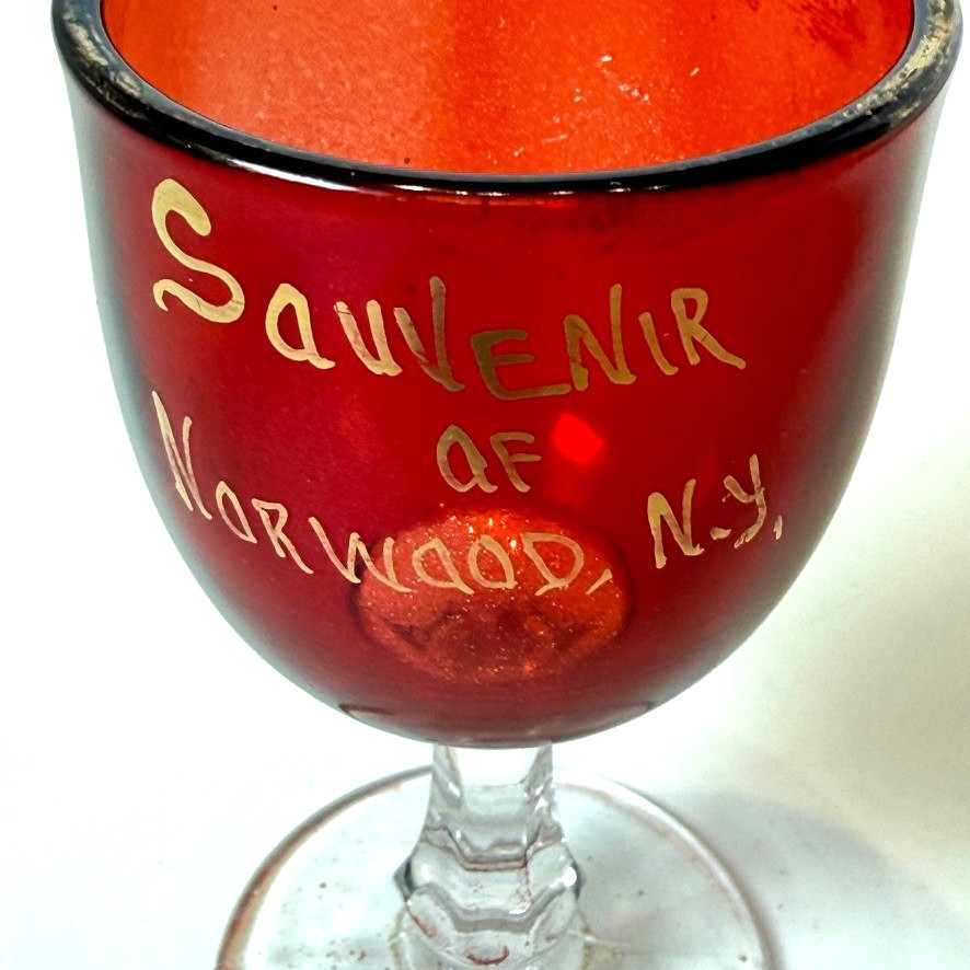 NORWOOD NY NEW YORK Ruby Red Flash Souvenir Glass TRINKET ANTIQUE CUP GOBLET