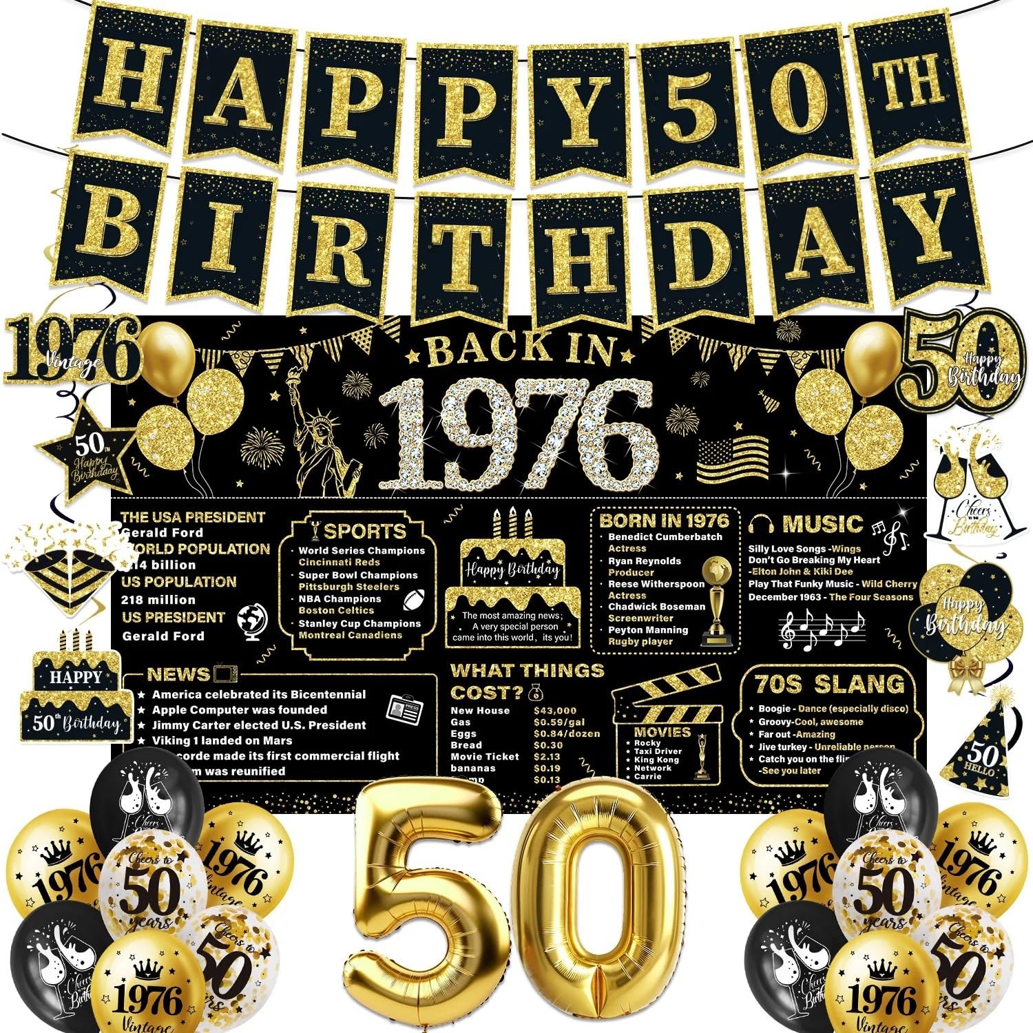 50th Birthday Decorations for Men Women Black Gold, 37PCS Pre-Strung Happy Bi... 50th Birthday Decorations for Men Women Black Gold, 37PCS Pre-Strung Happy Bi...
