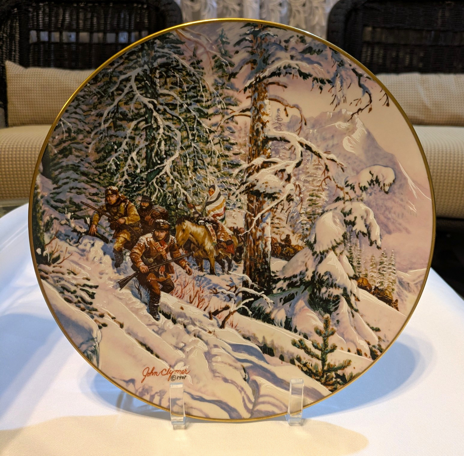 This Gorham collector plate features John Clymer’s artwork depicting the Lewis & This Gorham collector plate features John Clymer’s artwork depicting the Lewis &