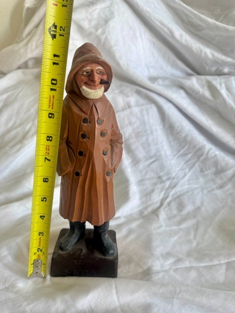 Rare Vintage "Pat" Hannah Wood Fisherman Carving Figurine Trygg Style Vermont