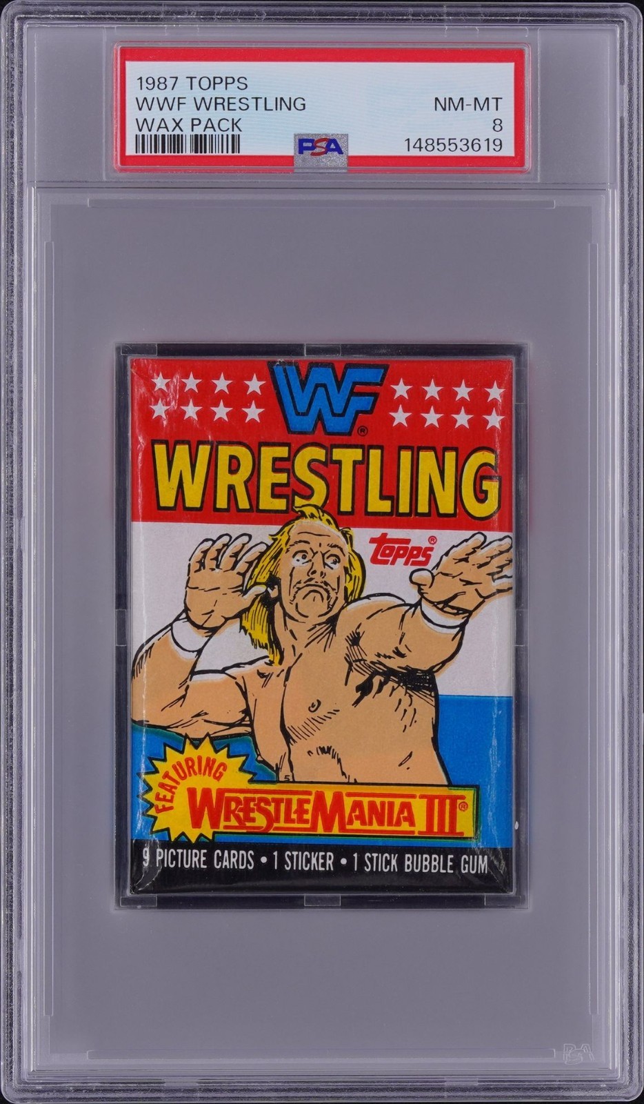 1987 Topps WWF Wrestling Wrestle Mania III Wax Pack PSA 8 NM-MT Hulk Hogan