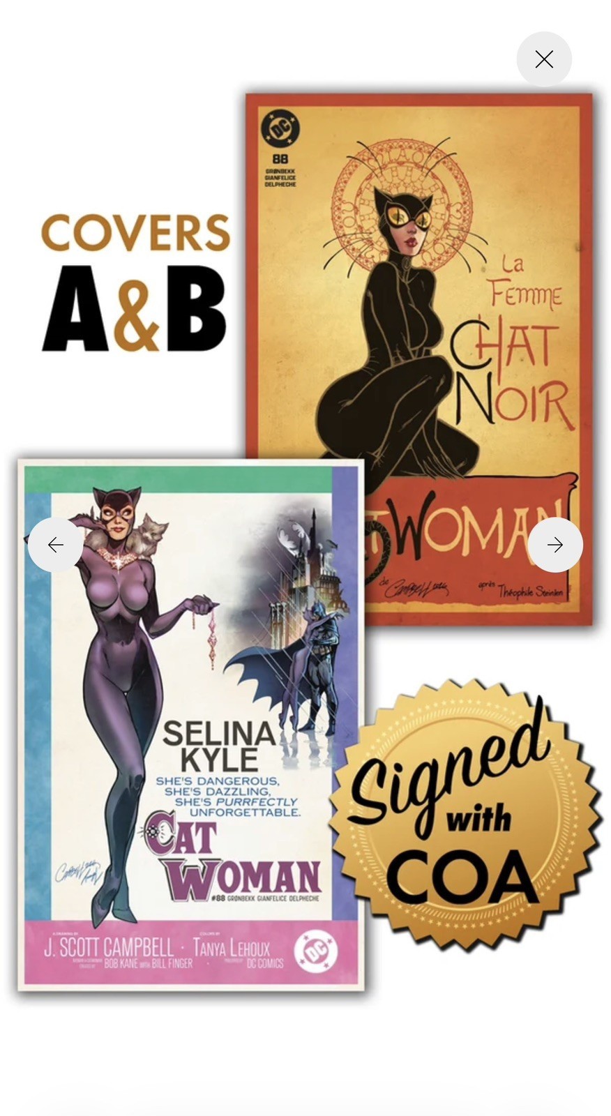 Catwoman #88 J. Scott Campbell Signed Chat Noir & Breakfast Tiffany Set w/ COA Catwoman #88 J. Scott Campbell Signed Chat Noir & Breakfast Tiffany Set w/ COA