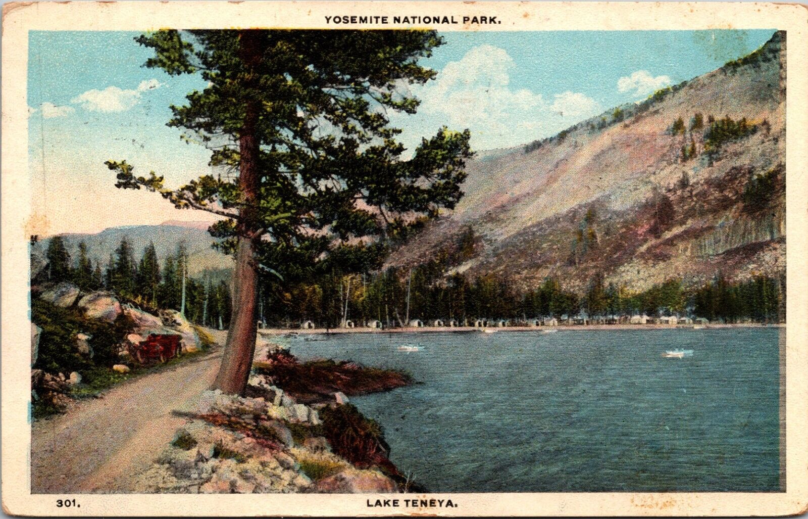 1923 Lake Teneya, Yosemite National Park, Yosemite California CA Cancel Postcard