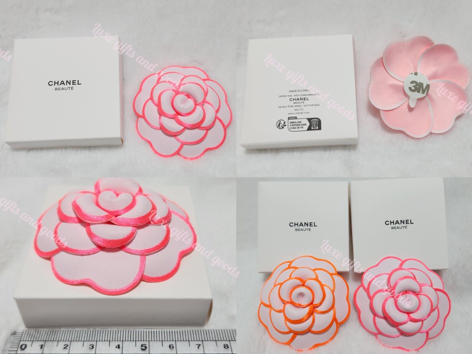 2pcs Set Chanel Mother\'s Day Camellia Gift Packaging Neon Pink & Orange Pair