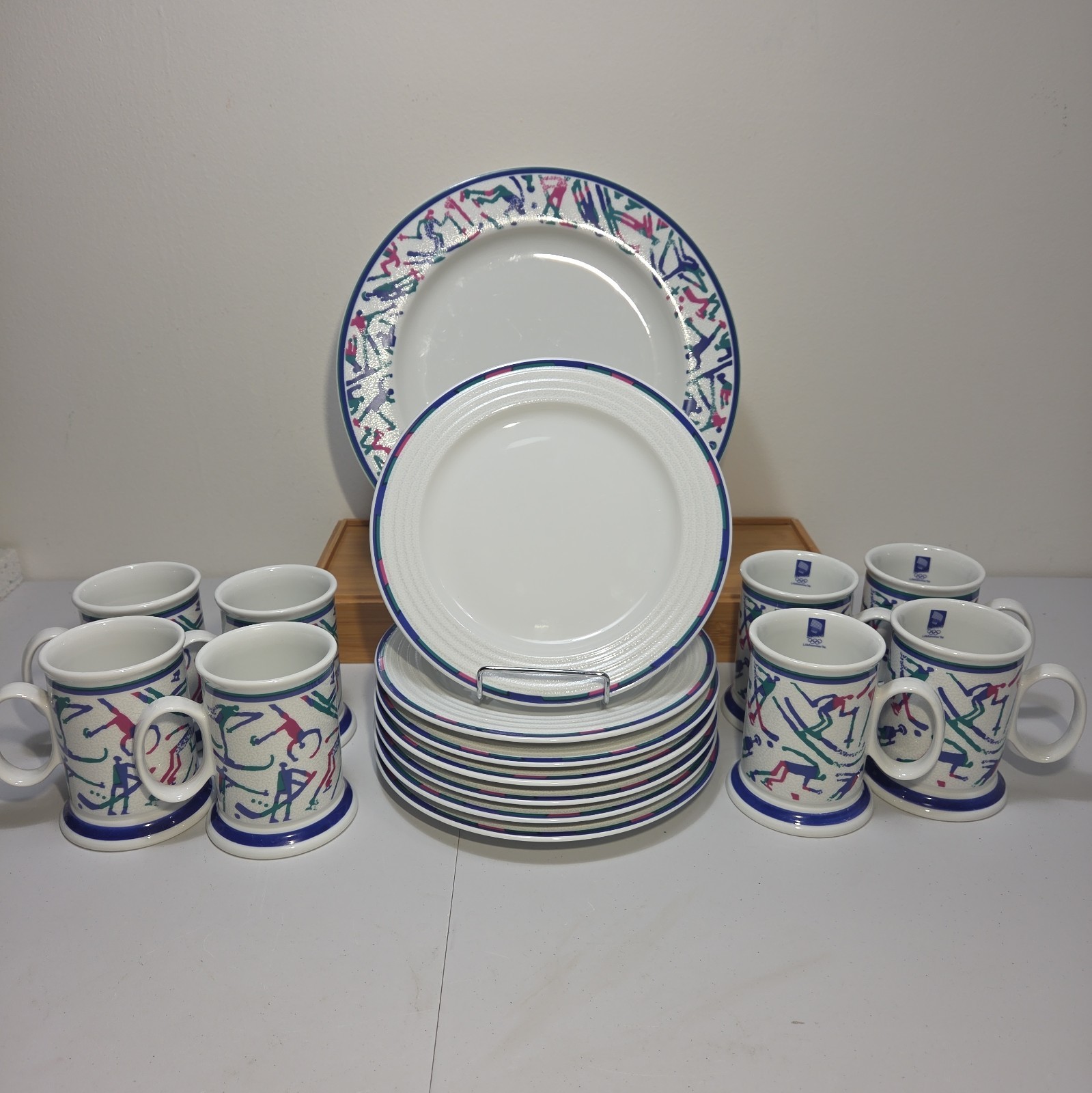 Vintage 1994 Lillehammer Olympics 16 Pc Plate Mug Dessert Set Porsgrund Norway Vintage 1994 Lillehammer Olympics 16 Pc Plate Mug Dessert Set Porsgrund Norway