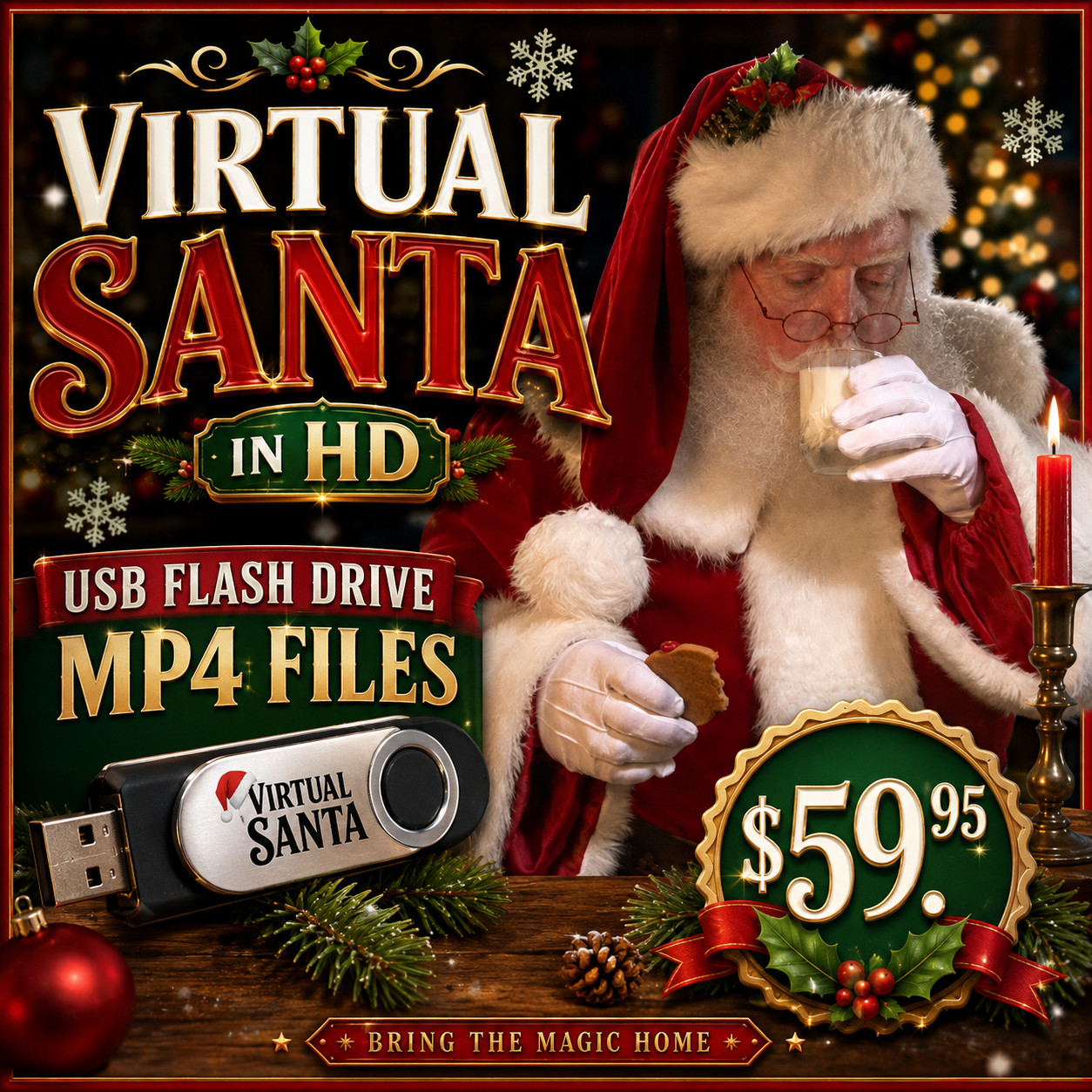 VIRTUAL SANTA - in HD  - Christmas Video Experience - On USB Flash Drive