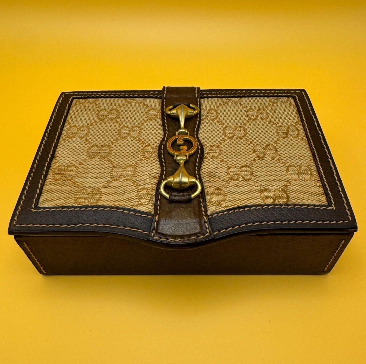 VTG Authentic Gucci GG Canvas Leather Horsebit Logo Jewelry Cigarette Box Italy VTG Authentic Gucci GG Canvas Leather Horsebit Logo Jewelry Cigarette Box Italy