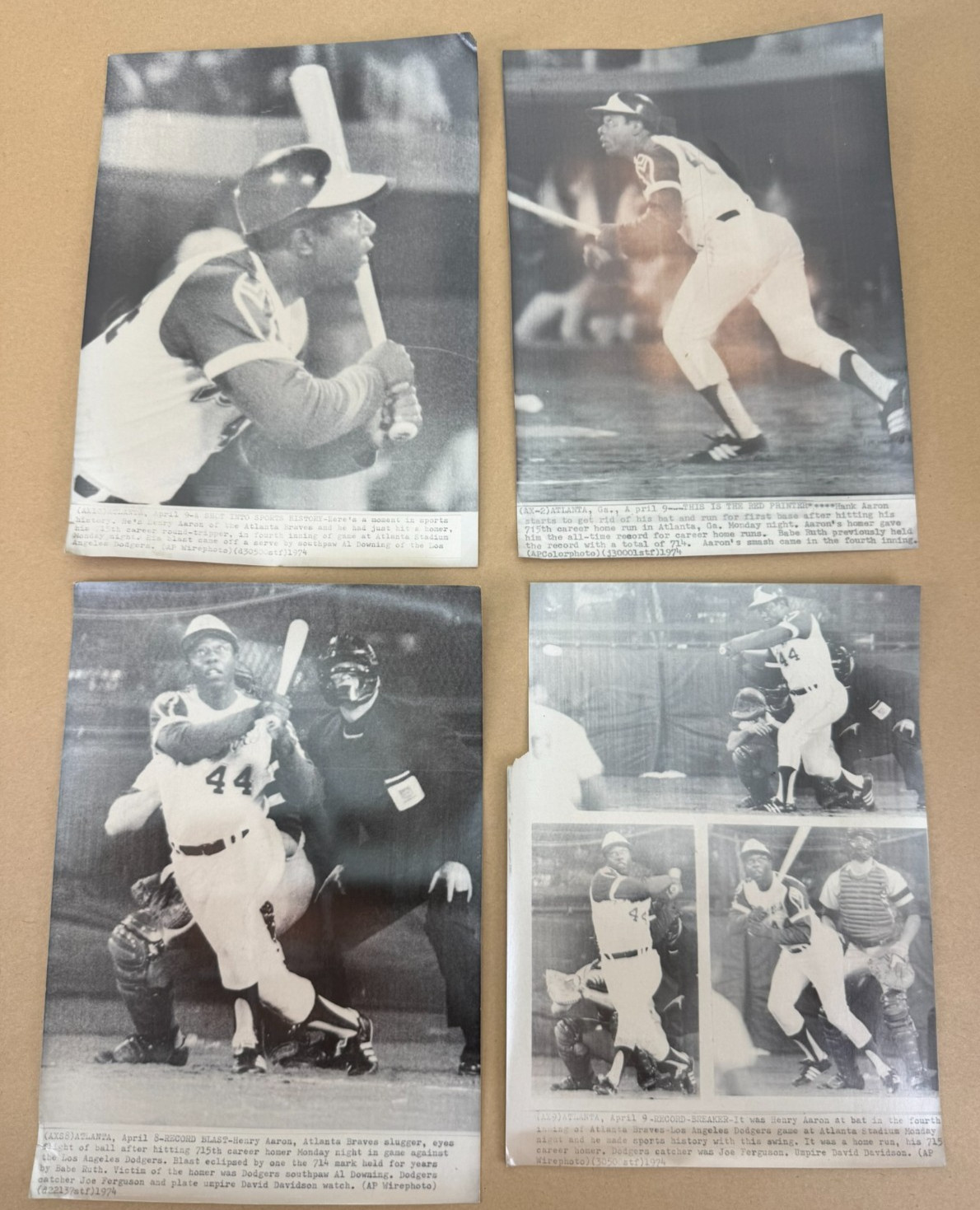 Press Photo Proof Baseball Hank Aaron Hitting  715th Home Run 8/9 1974 Lot 715