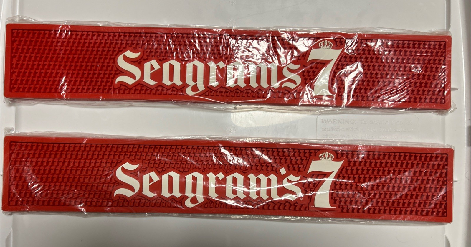 Set Of 2 Brand New Seagram’s 7 Crown Red Bar Rail Mat Pad Home Bar Man Cave Set Of 2 Brand New Seagram’s 7 Crown Red Bar Rail Mat Pad Home Bar Man Cave