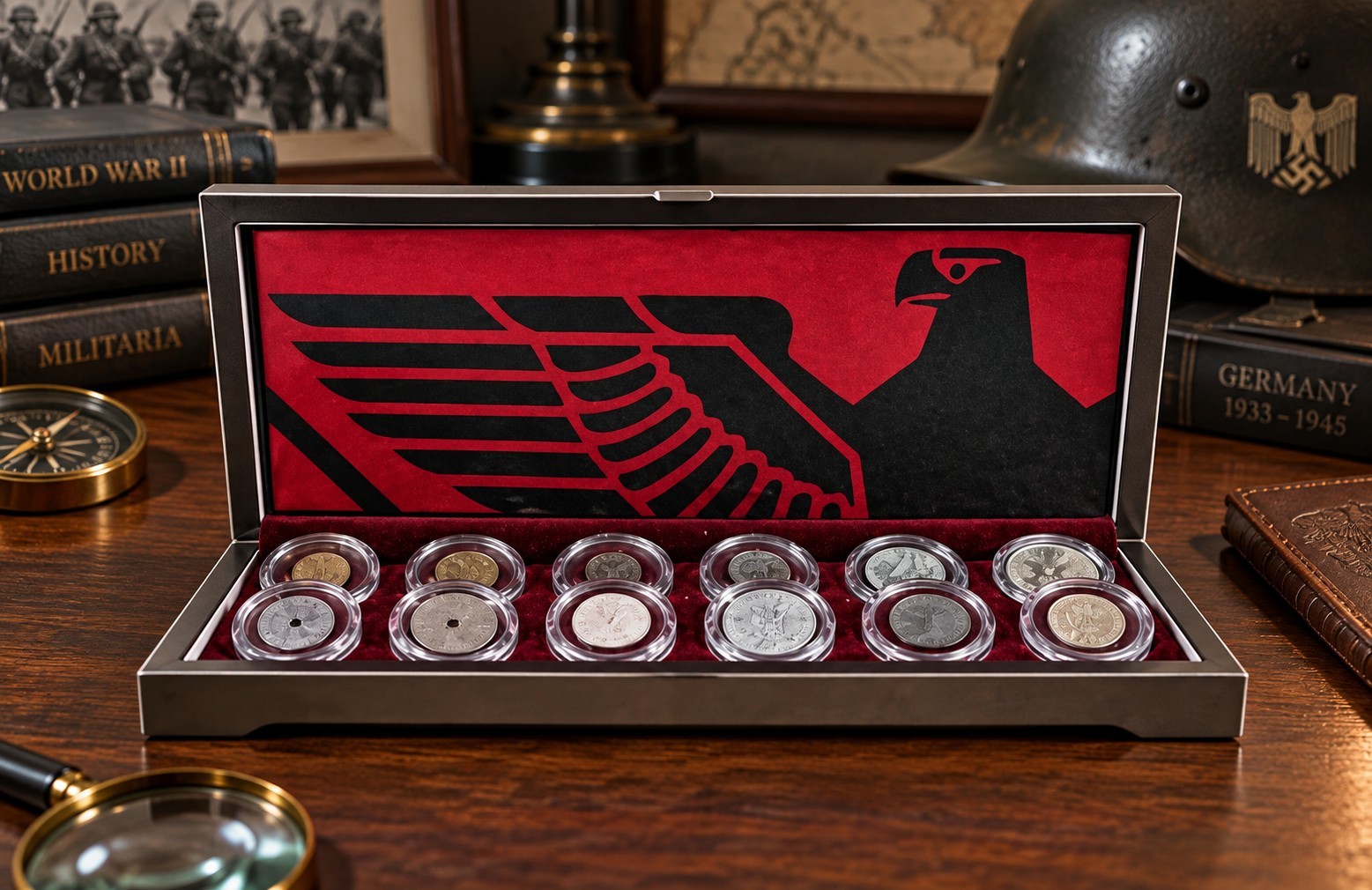WWII Nazi Germany Boxed Coin Set – Certified Collection of 12 Historic Coins WWII Nazi Germany Boxed Coin Set – Certified Collection of 12 Historic Coins