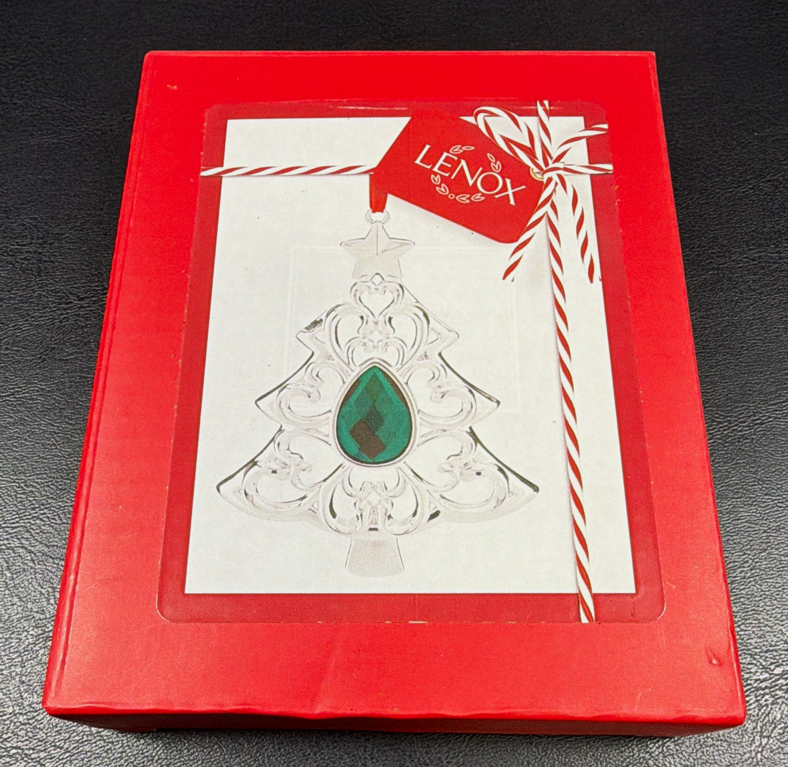 Lenox Bejeweled Tree Ornament Silverplate Green Crystal 856360 NRFB Christmas Lenox Bejeweled Tree Ornament Silverplate Green Crystal 856360 NRFB Christmas