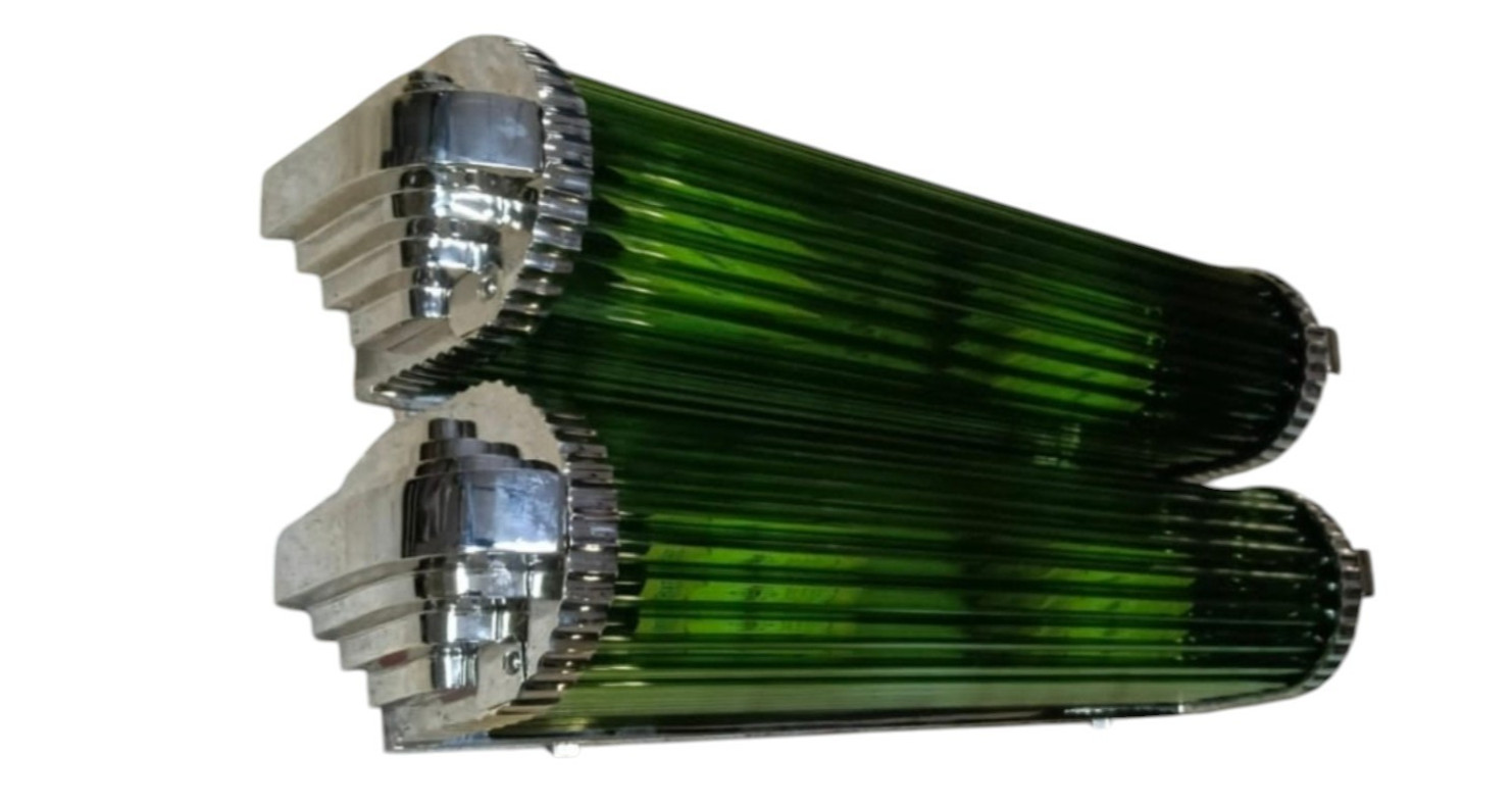 1 PC VINTAGE ART DECO NICKEL GREEN GLASS ROD WALL SCONCE LIGHT NAUTICAL #A84 1 PC VINTAGE ART DECO NICKEL GREEN GLASS ROD WALL SCONCE LIGHT NAUTICAL #A84