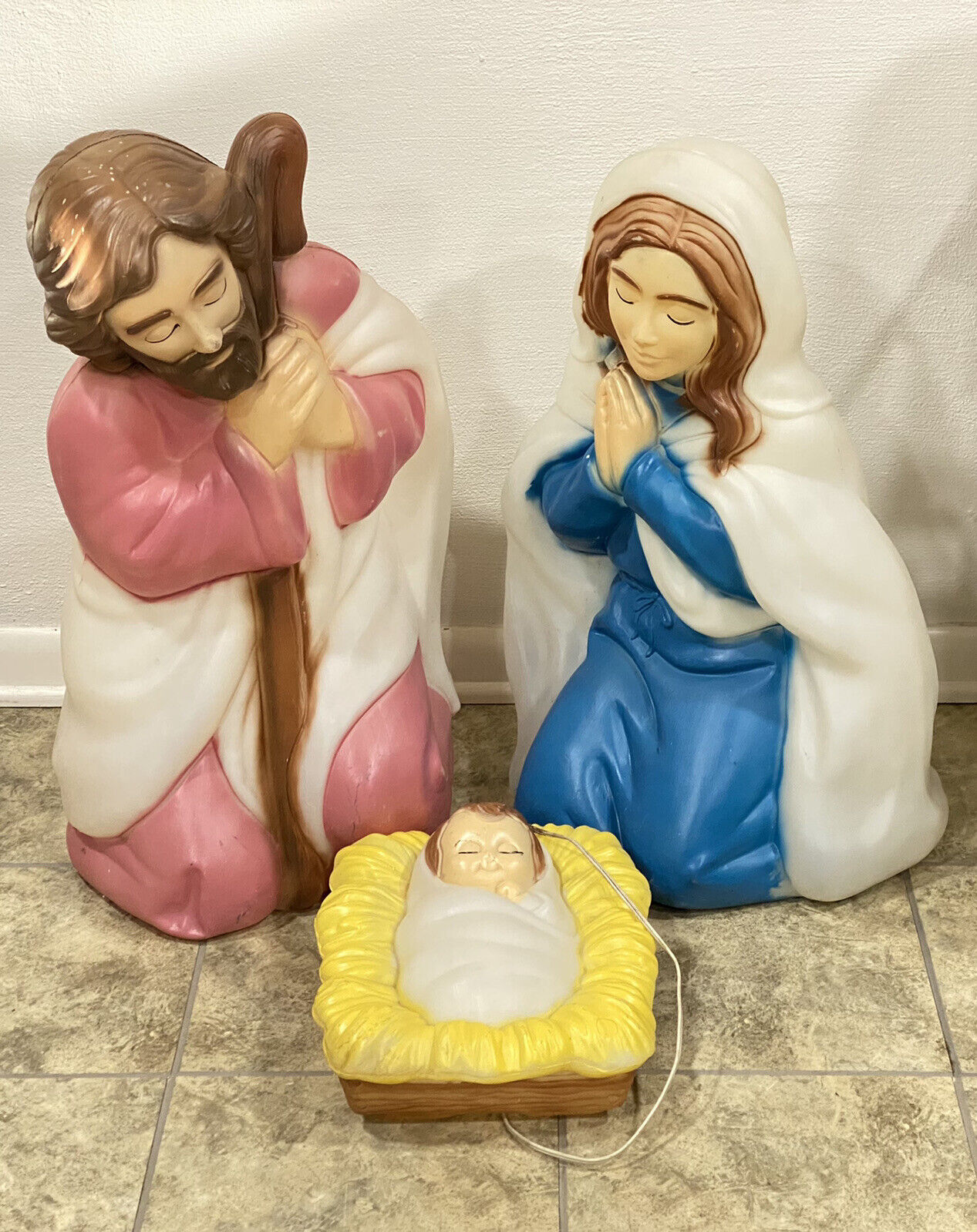General Foam Mary Joseph Jesus Baby 3 Piece Blow Mold Nativity Set Vintage