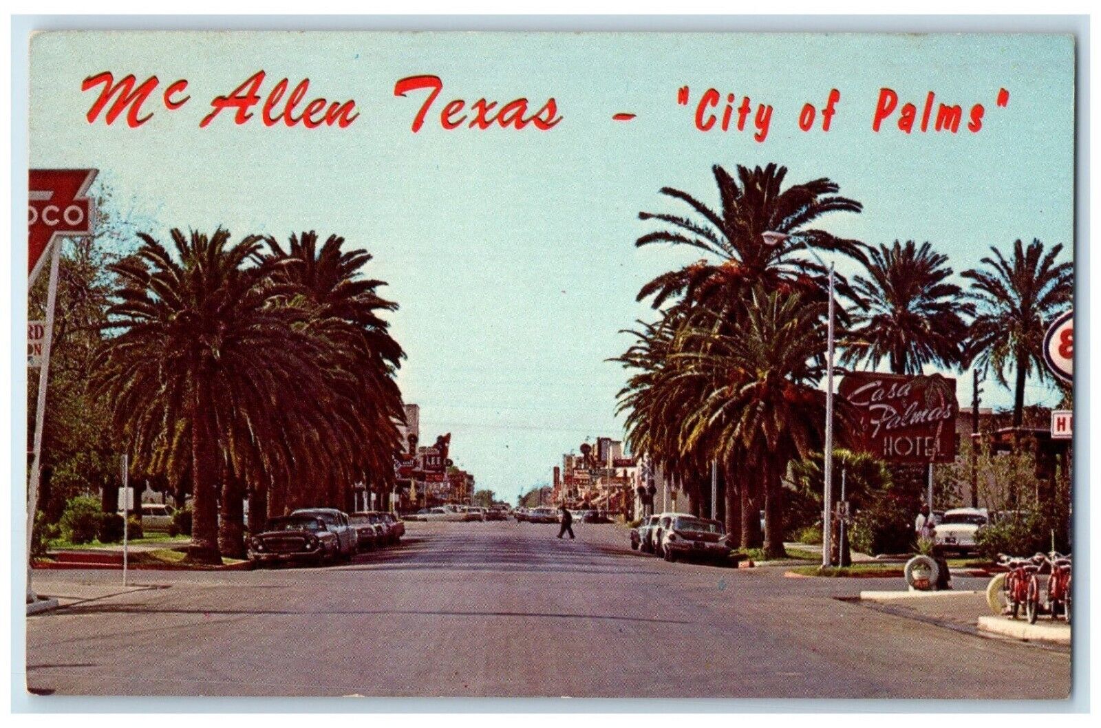 c1960 Picturesque View Central Business Street City Palms McAllen Texas Postcard
