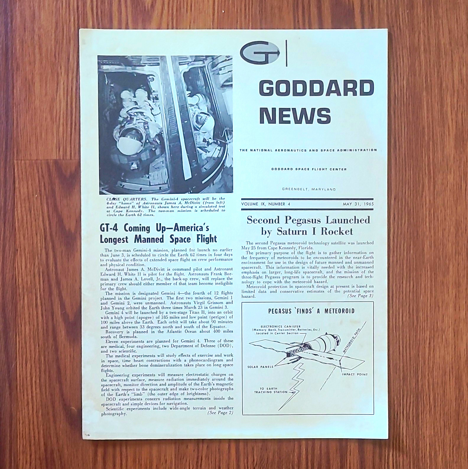 1965 NASA Goddard News Gemini 4 GT-4 McDivitt White Vintage Space Newsletter 1965 NASA Goddard News Gemini 4 GT-4 McDivitt White Vintage Space Newsletter