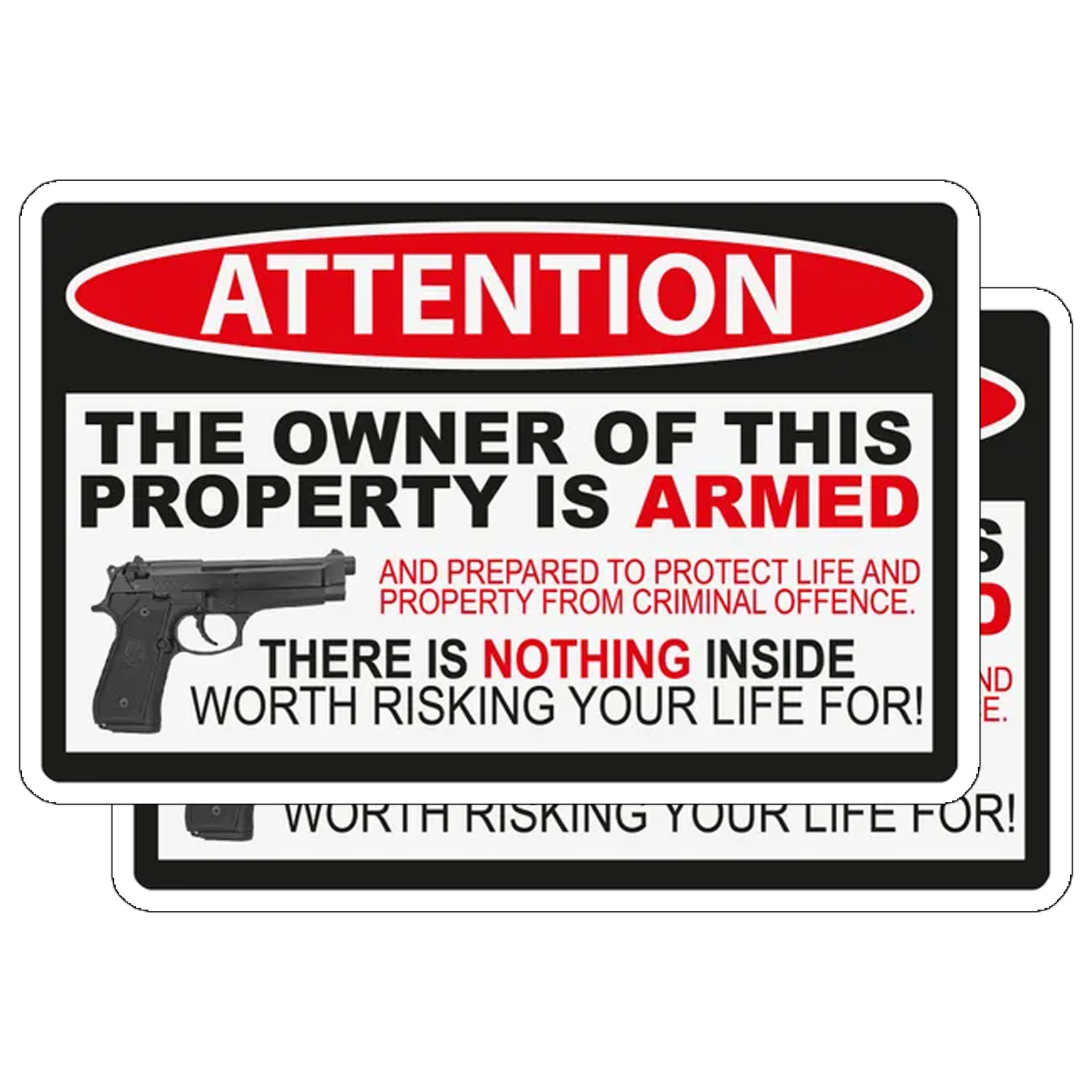 2X Second Amendment Defense Stickers 5x3.25 Inch Property Owner Is Armed Decal 