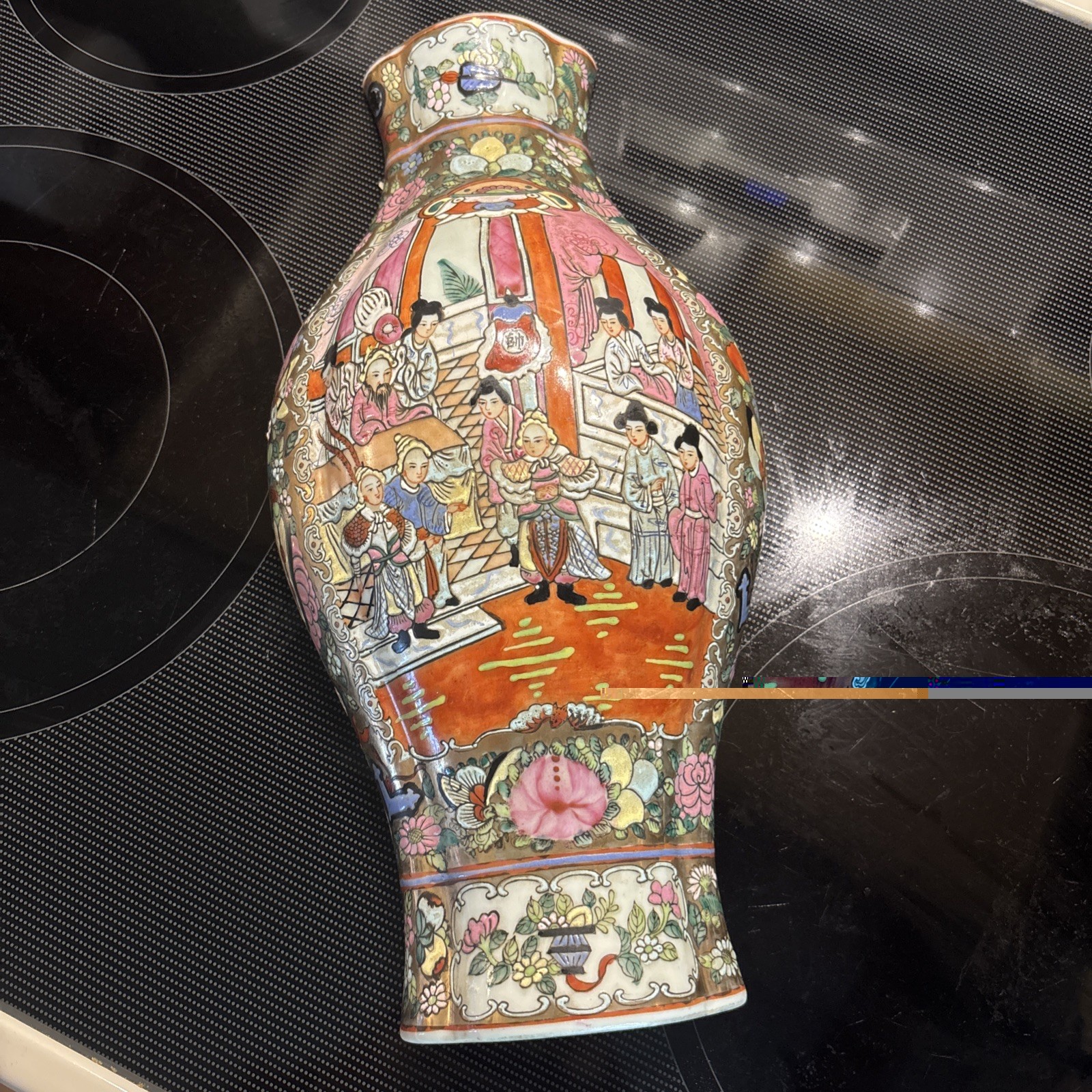 Vintage Oriental Large Wall Pocket Vase Famille Rose Intricate Design Hand Paint