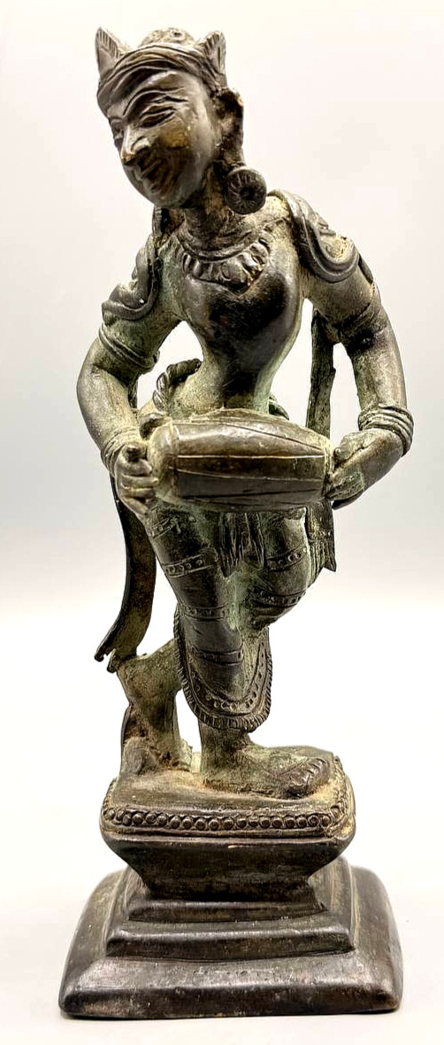 Vintage Indian Bronze Apsara Dancer Statue Drum Lost Wax Chola Style 8" Vintage Indian Bronze Apsara Dancer Statue Drum Lost Wax Chola Style 8"