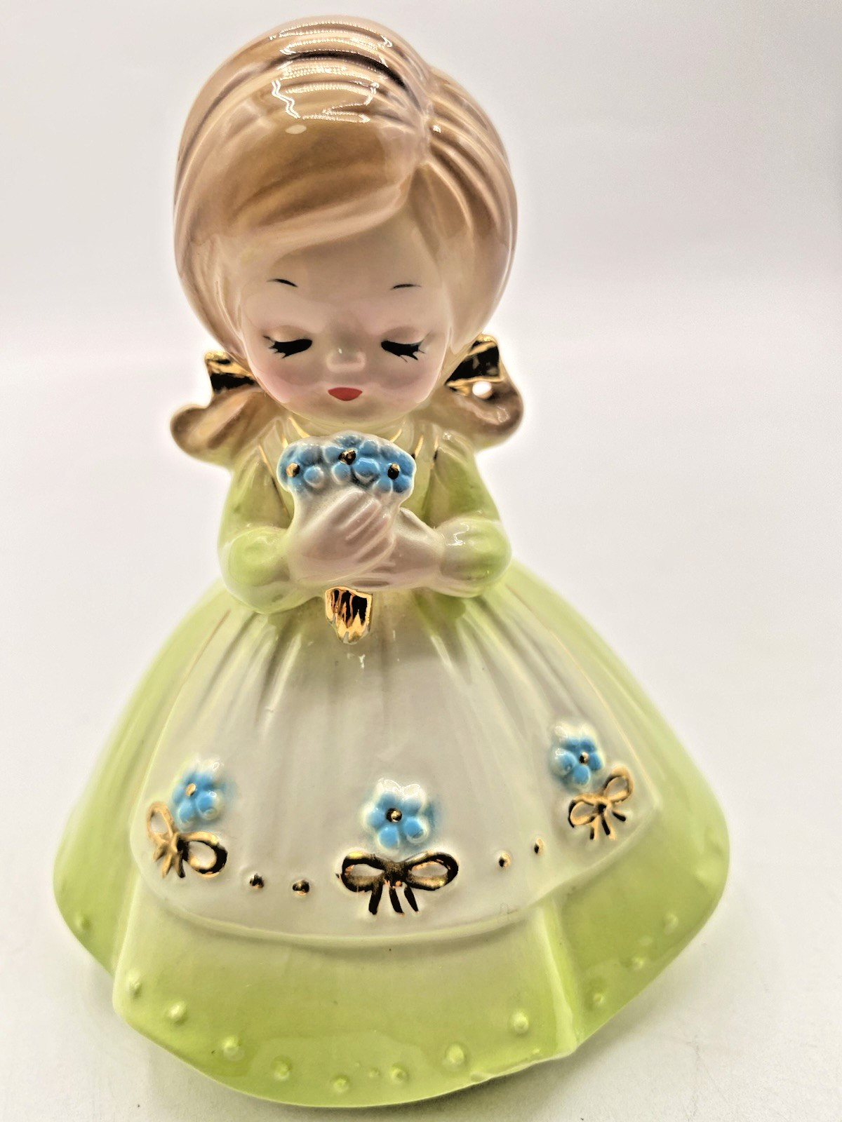 Vtg Josef Originals Forget Me Not Girl Figurine Ecology Series Sticker Japan 4"
