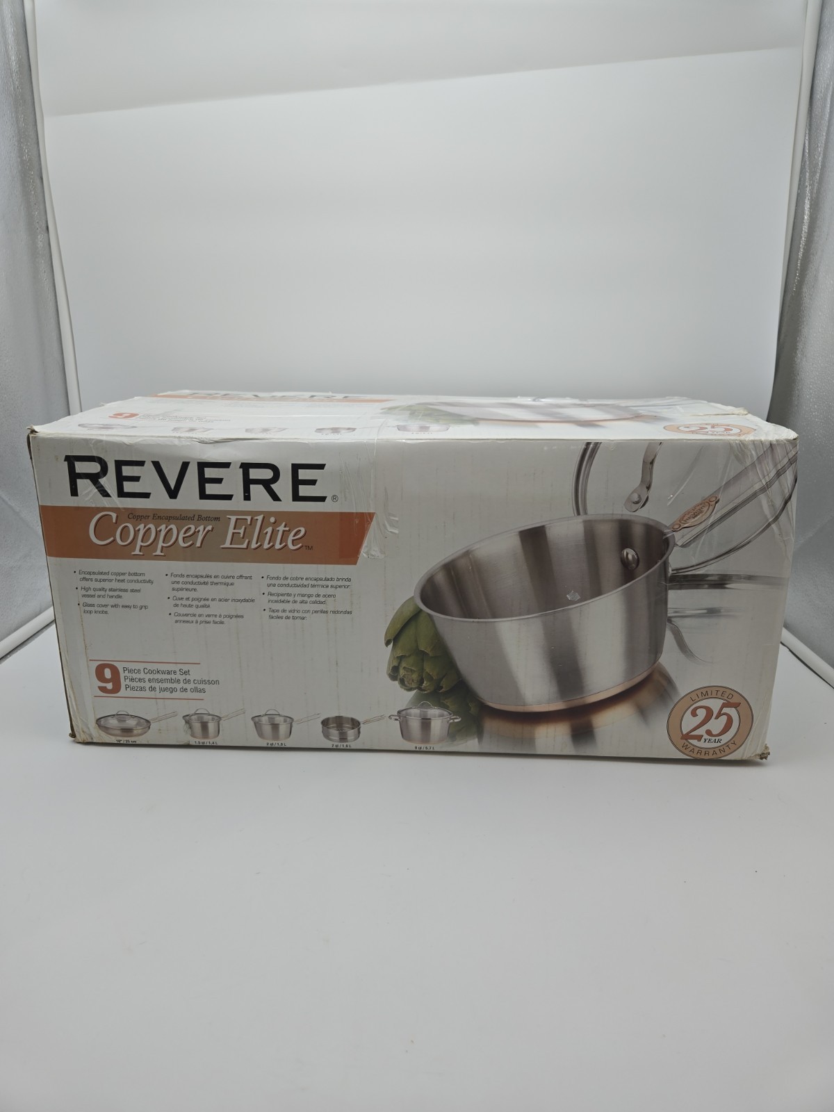 Revere Ware Stainless Steel Cookware Copper Encapsulated Bottom 9 Piece Set New Revere Ware Stainless Steel Cookware Copper Encapsulated Bottom 9 Piece Set New