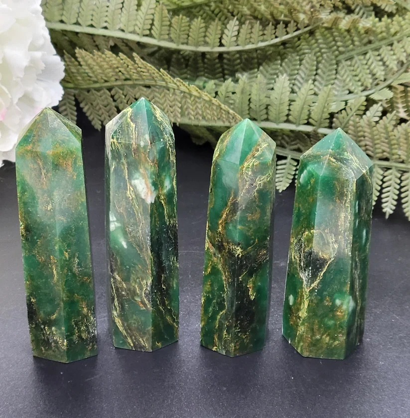 Wholesale Lot 1 Lb Natural Emerald Jasper Obelisk Tower Point Crystal 3"-3.5" Wholesale Lot 1 Lb Natural Emerald Jasper Obelisk Tower Point Crystal 3"-3.5"
