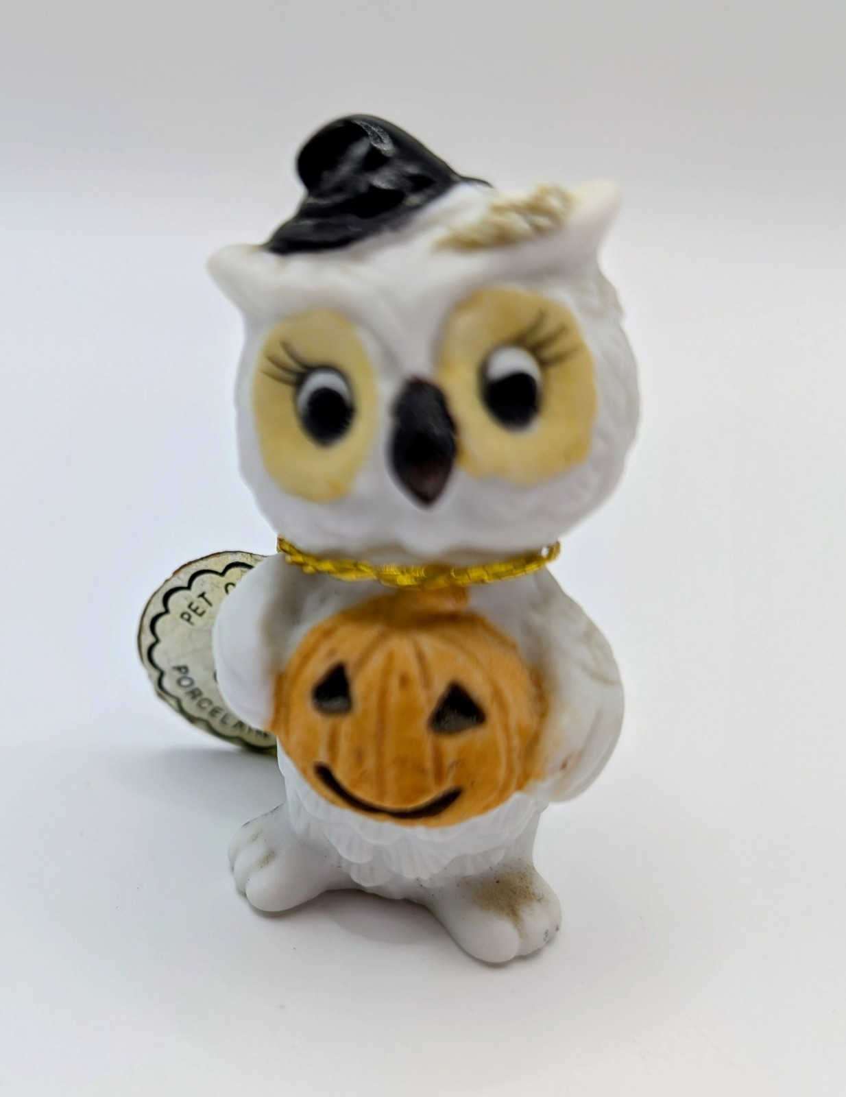 Vintage Napco October Owl Witch Hat Pumpkin Figurine Brown White Halloween Vintage Napco October Owl Witch Hat Pumpkin Figurine Brown White Halloween