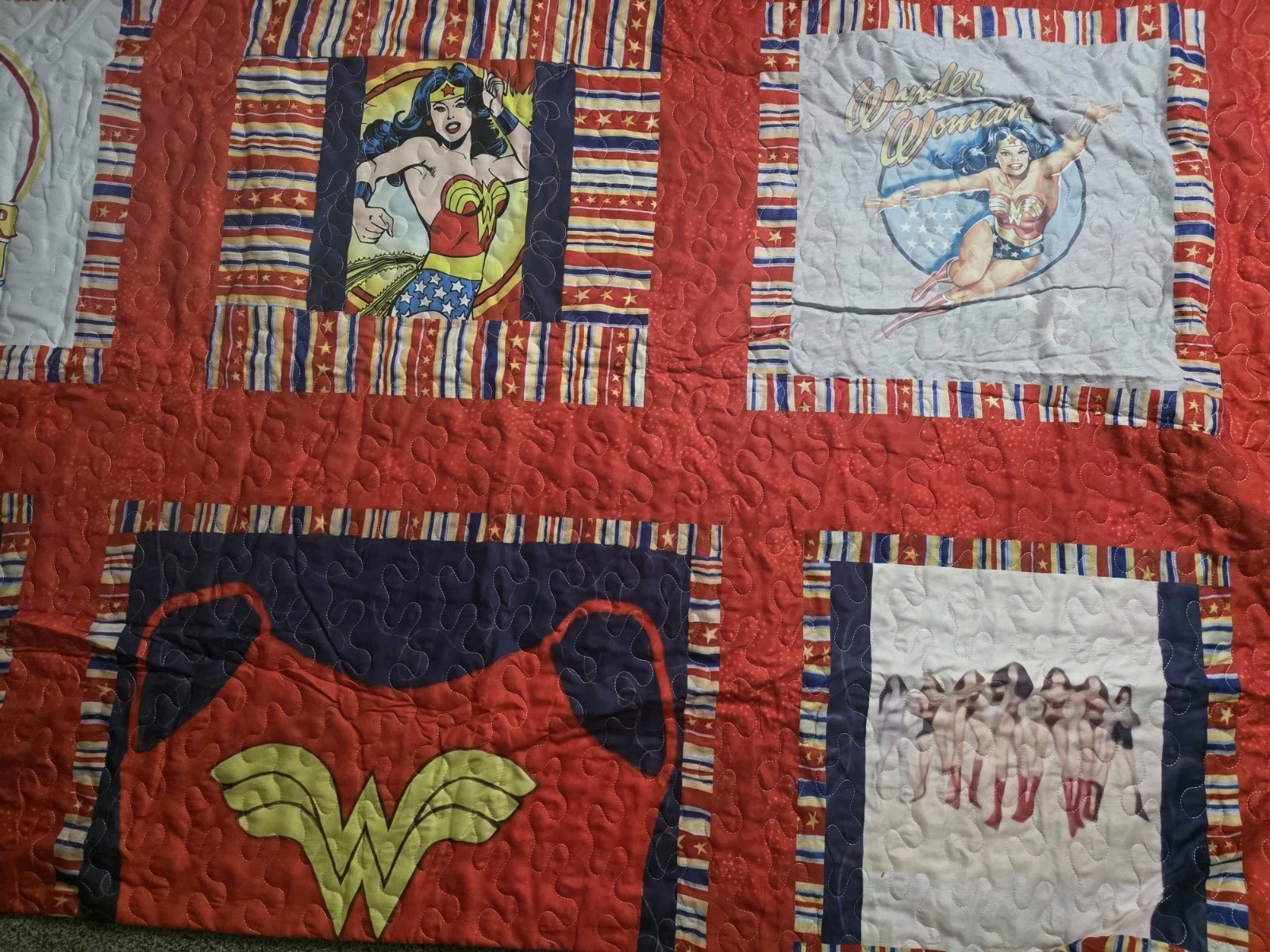 Vintage Wonder Woman handmade quilt, 104" x 80"-Superhero Quilt, One of a Kind Vintage Wonder Woman handmade quilt, 104" x 80"-Superhero Quilt, One of a Kind