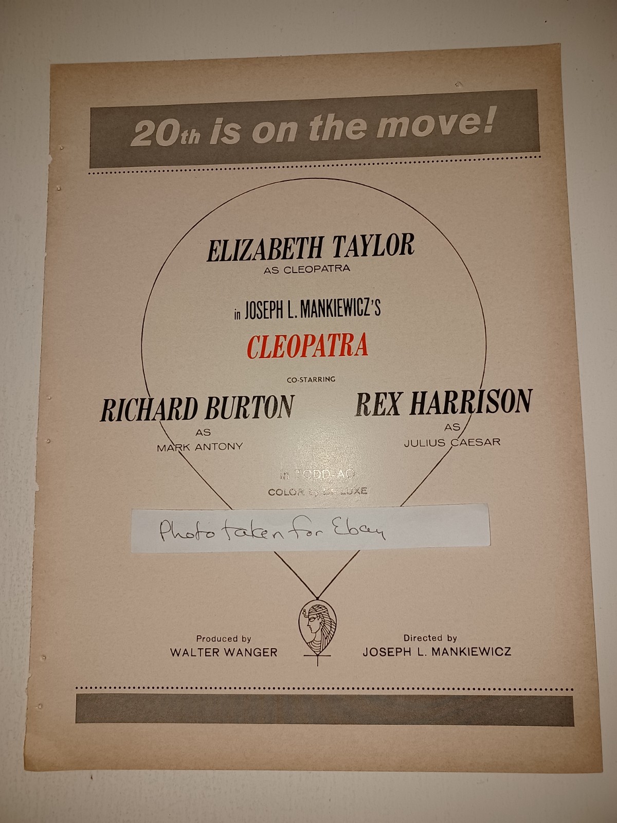 1961 Elizabeth Taylor Cleopatra, Ernest Hemingway 9x12 industry clipping ad 1961 Elizabeth Taylor Cleopatra, Ernest Hemingway 9x12 industry clipping ad