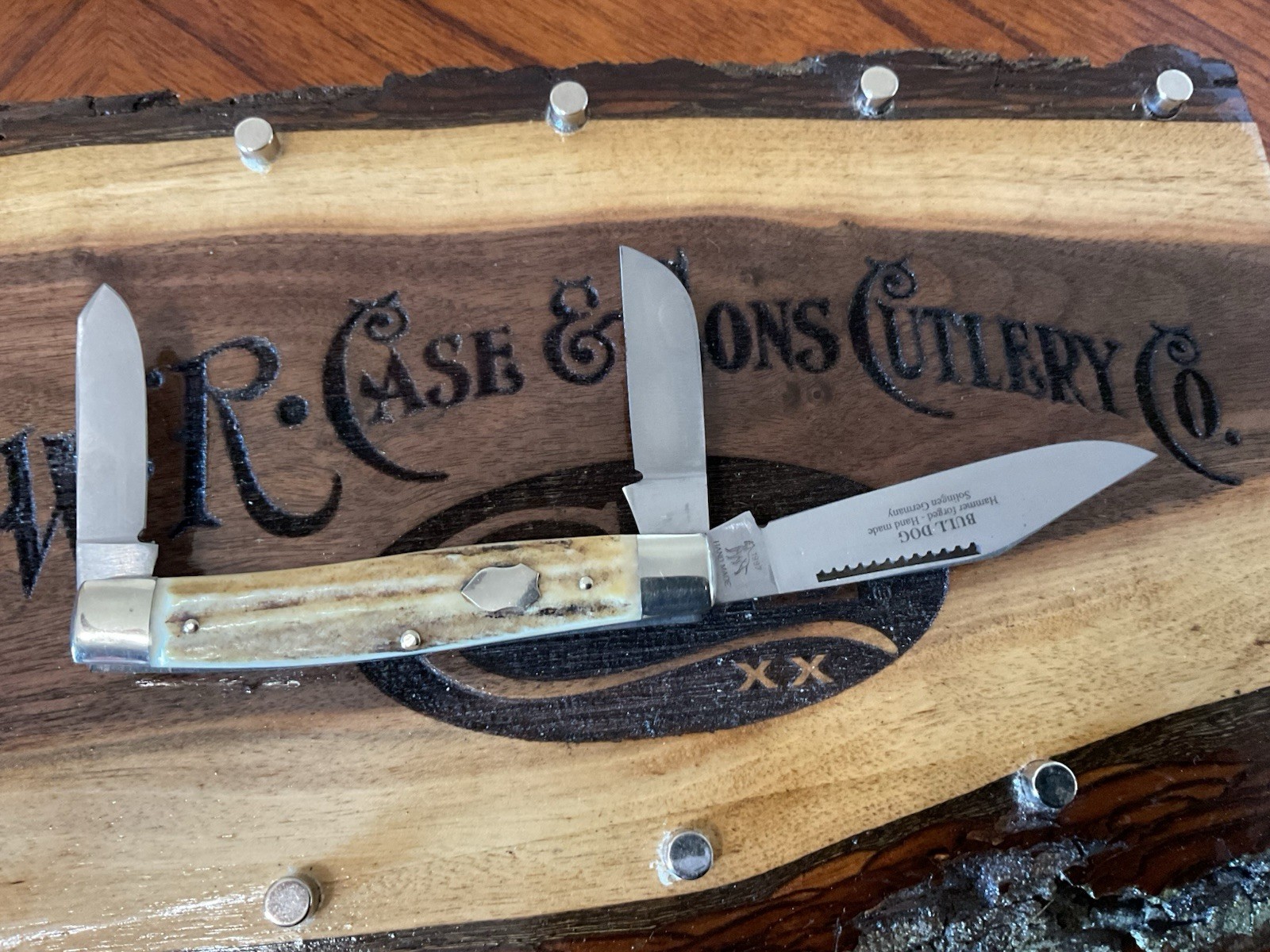 1997 BULLDOG BRAND Pit Bull 3 Blade STAG STOCKMAN KNIFE Hand Made Soligen German