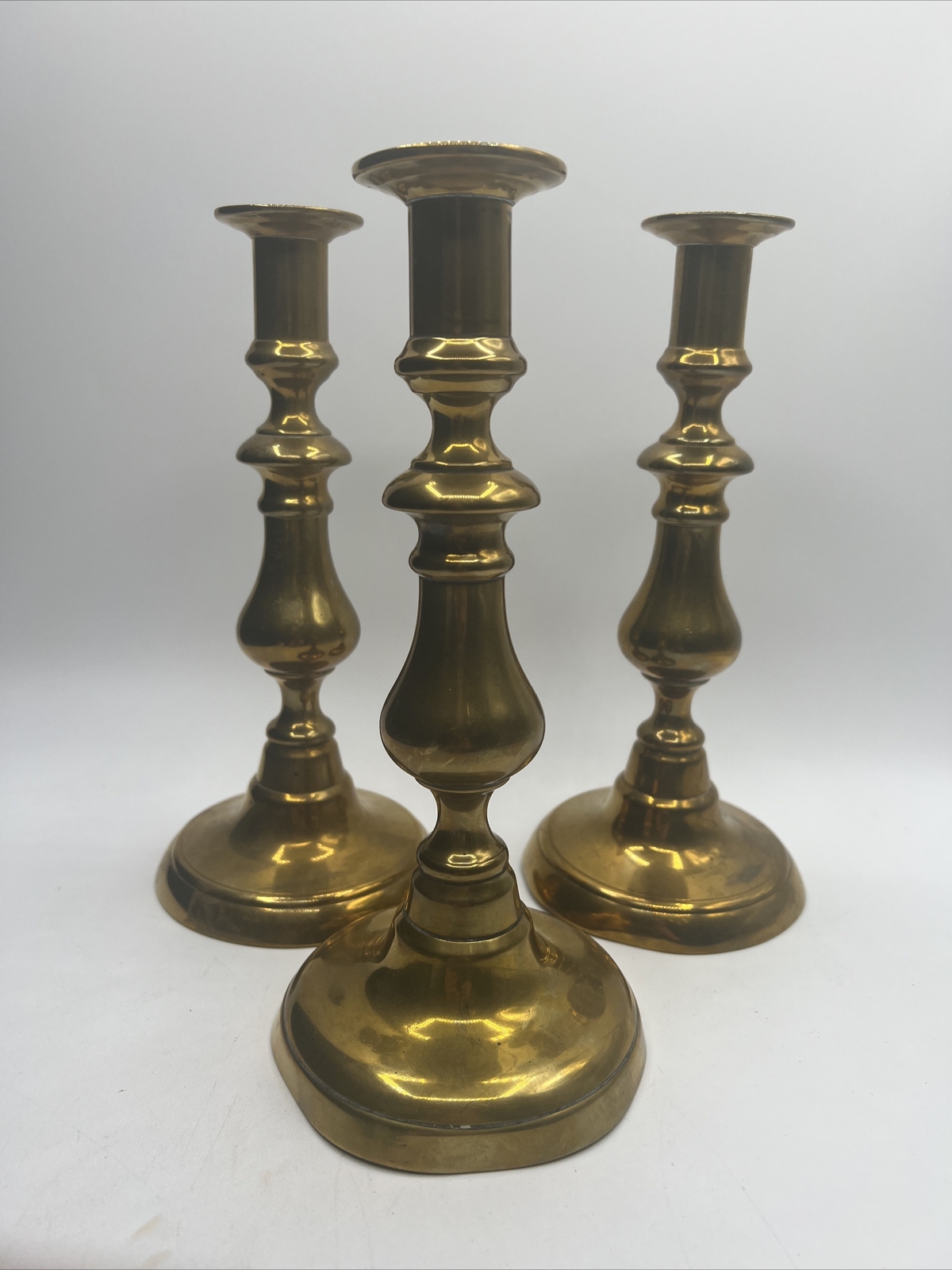 3 Antique Brass Push Up Candlesticks 9” 3 Antique Brass Push Up Candlesticks 9”
