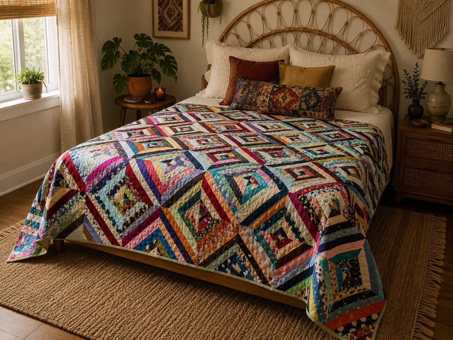 Vintage Handmade Satin String Quilt Patchwork Throw Blanket 62x96 Boho Vintage Handmade Satin String Quilt Patchwork Throw Blanket 62x96 Boho
